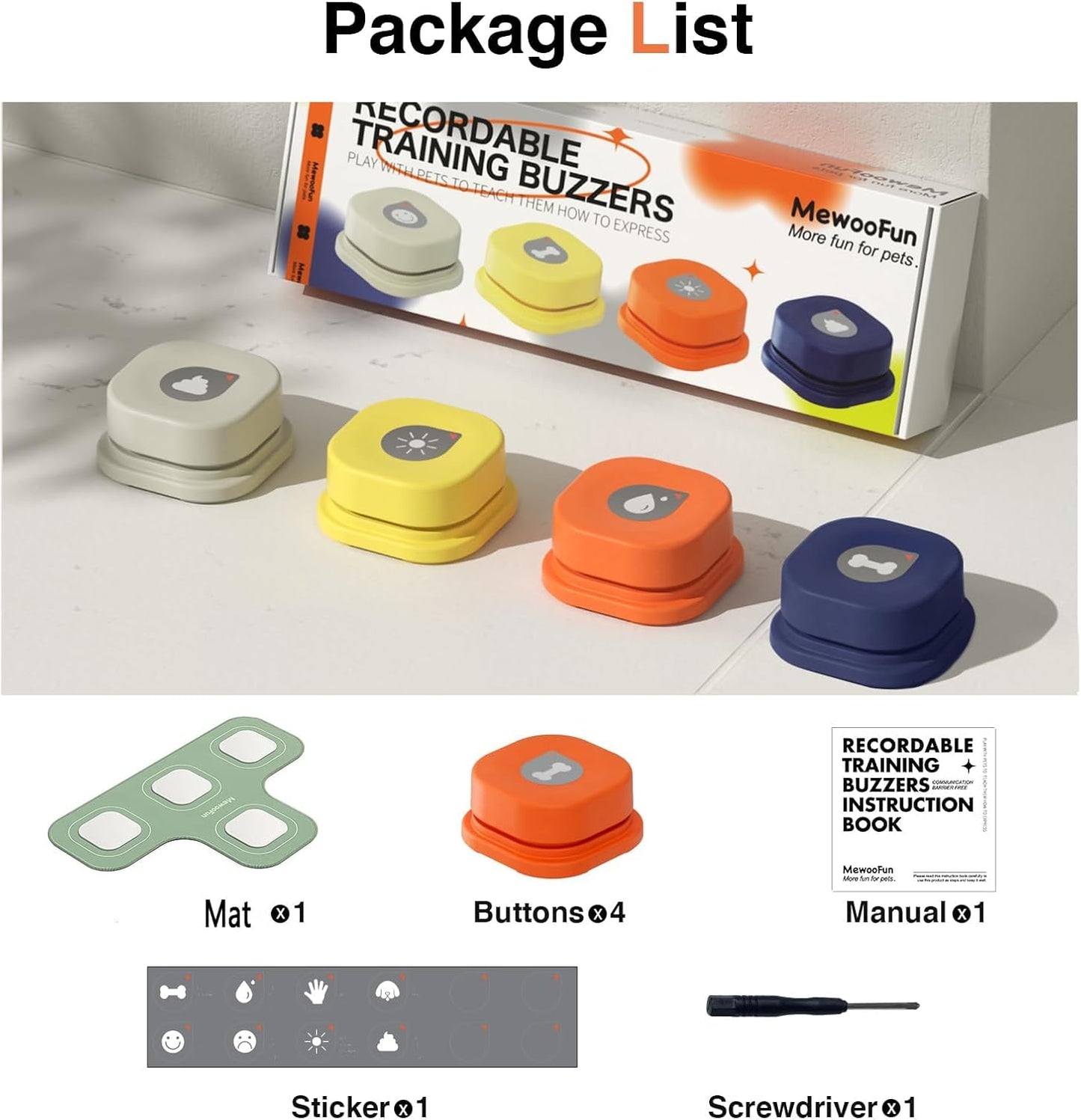 Dog Buttons Talk Training, Communication and Voice Recordable Dog Speaking Buttons for Dogs and Cats to Press - Dog Talking Buttons with Mat & DIY Stickers (4 Packs)