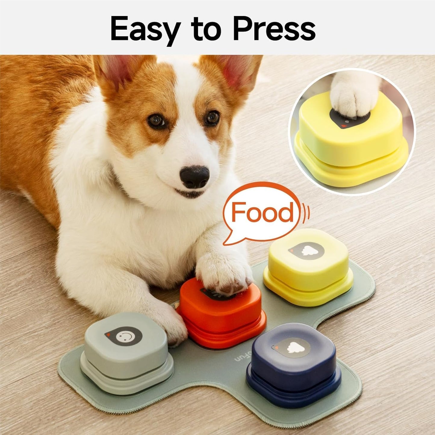 Dog Buttons Talk Training, Communication and Voice Recordable Dog Speaking Buttons for Dogs and Cats to Press - Dog Talking Buttons with Mat & DIY Stickers (4 Packs)