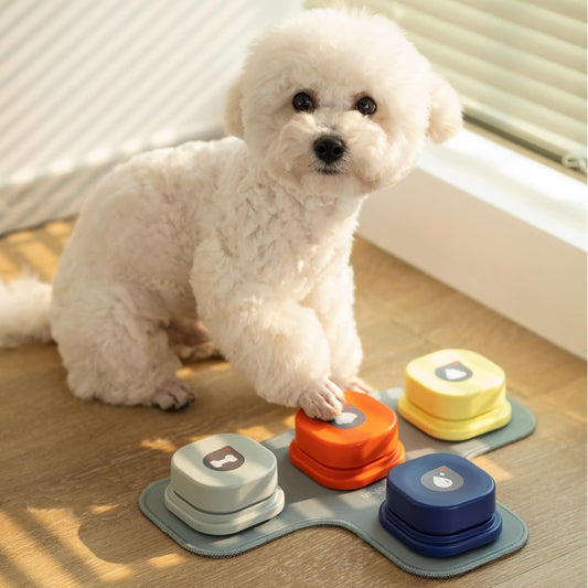 Dog Buttons Talk Training, Communication and Voice Recordable Dog Speaking Buttons for Dogs and Cats to Press - Dog Talking Buttons with Mat & DIY Stickers (4 Packs)