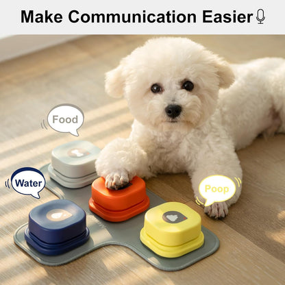 Dog Buttons Talk Training, Communication and Voice Recordable Dog Speaking Buttons for Dogs and Cats to Press - Dog Talking Buttons with Mat & DIY Stickers (4 Packs)